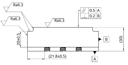 Technical drawing example highlighting datum A and datum B surfaces on a machined part